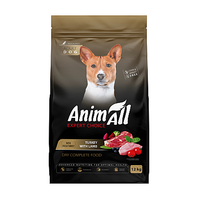 Сухий корм AnimAll для дорослих собак середніх порід, зі свіжою індичкою та ягням