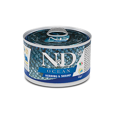 Фарміна дог волог N&D Grain Free OCEAN HERRING & SHRIMP ADULT MINI з оселедцем, тріскою, тунцем та креветкою