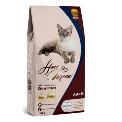 Повнораціонний корм для дорослих котів How Meow Adult Gourmet (ягня, курка, риба)