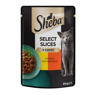 Влажный корм для кошек Sheba Select Slices с курицей и говядиной в соусе