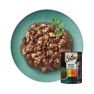Влажный корм для кошек Sheba Select Slices с курицей и говядиной в соусе, 85 г