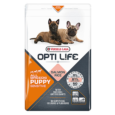 Сухий суперпреміум корм для цуценят всіх порід Opti Life Puppy Sensitive лосось