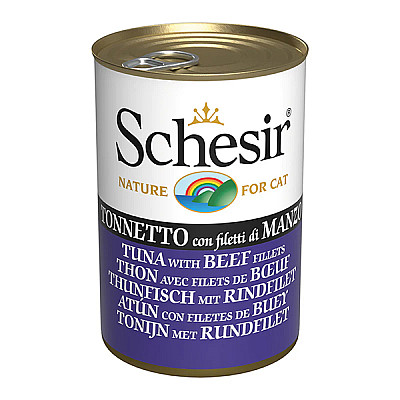 Натуральні консерви для котів Schesir Tuna with Beef Fillets Шезір тунець з філе яловиччини в желе