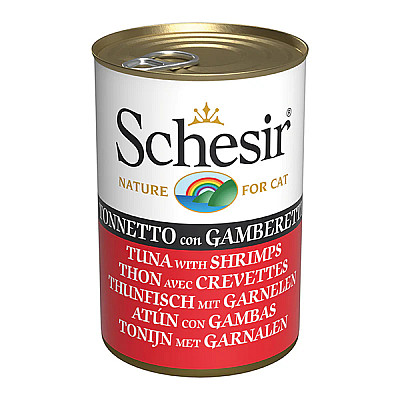 Schesir Tuna with Shrimps ШЕЗІР ТУНЕЦЬ З КРЕВЕТКАМИ в желе натуральні консерви для котів, вологий корм банка