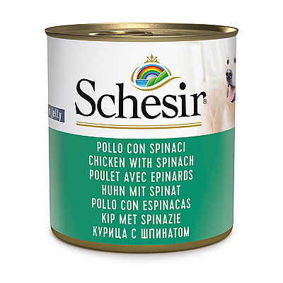 Натуральні консерви для собак Schesir Chicken With Spinach Шезір курка зі шпинатом в желе