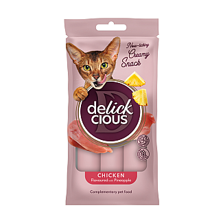 Кремові ласощі для дорослих котів DELICKCIOUS™курка з додаванням ананасу, 4х15 г