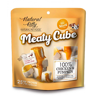 Natural Kitty Meaty Cube 100% Chicken & Pumpkin Ласощі для котів та собак у вигляді кубиків, курка в гарбузовому соусі, 60г