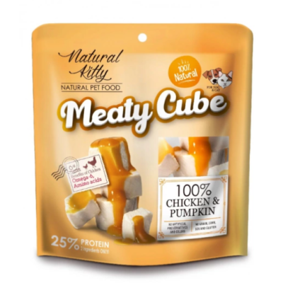 Natural Kitty Meaty Cube 100% Chicken & Pumpkin Ласощі для котів та собак у вигляді кубиків, курка в гарбузовому соусі