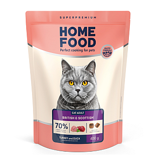 Сухий корм для кішок Home Food (Хоум Фуд) CAT ADULT Для британських порід «Індичка та качка», 0.4 кг