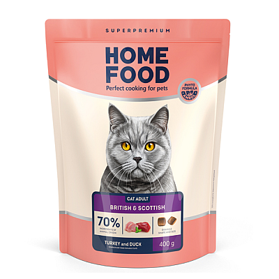 Сухий корм для кішок Home Food (Хоум Фуд) CAT ADULT Для британських порід «Індичка та качка»