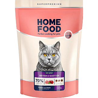 Сухий корм для кішок Home Food (Хоум Фуд) CAT ADULT Для британських порід «Індичка та качка», 1.6 кг