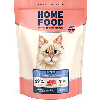 Сухий корм для кішок Home Food (Хоум Фуд) CAT ADULT З чутливим травленням «Ягнятина та лосось» підходить для кастрованих/стерилізованих , 0.4 кг
