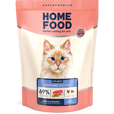Сухий корм для кішок Home Food (Хоум Фуд) CAT ADULT З чутливим травленням «Ягнятина та лосось» підходить для кастрованих/стерилізованих 
