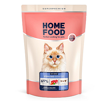 Сухий корм для кішок  Home Food (Хоум Фуд) CAT ADULT З чутливим травленням «Ягнятина та лосось» підходить для кастрованих/стерилізованих , 1.6 кг