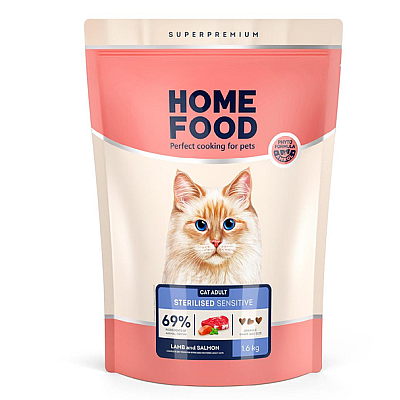Сухий корм для кішок  Home Food (Хоум Фуд) CAT ADULT З чутливим травленням «Ягнятина та лосось» підходить для кастрованих/стерилізованих 