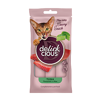 Кремові ласощі для дорослих котів DELICKCIOUS™тунець з додаванням алое, 4х15 г