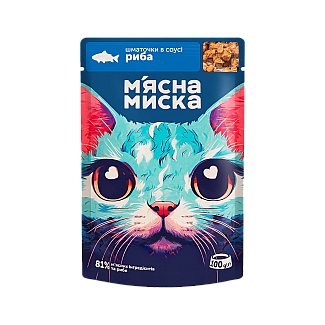 Вологий корм для котів М'ясна Миска шматочки в соусі з рибою, 100 г
