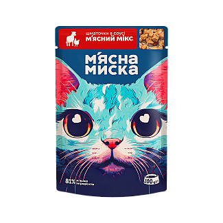 Вологий корм для котів М'ясна Миска шматочки в соусі м'ясний мікс, 100 г