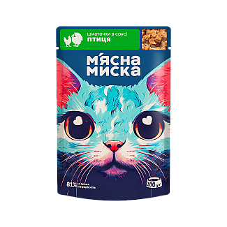 Вологий корм для котів М'ясна Миска шматочки в соусі з птицею, 100 г