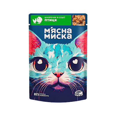 Вологий корм для котів М'ясна Миска шматочки в соусі з птицею