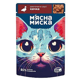 Влажный корм для кошек Мясная Миска кусочки в соусе с уткой, 100 г