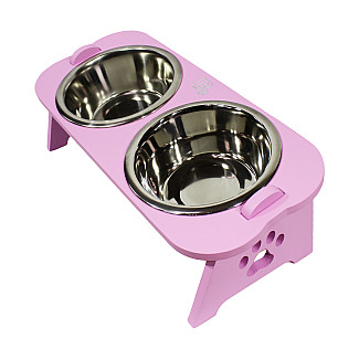 Миски металлические на деревянной подставке Lucky Pet линейка, розовый (552402), 2x0.4л/13см