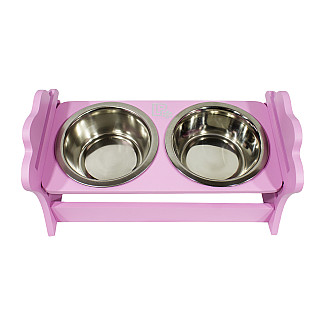 Миски металлические на деревянной подставке Lucky Pet линейка, розовый(119567), 2x0.84л/16.5см