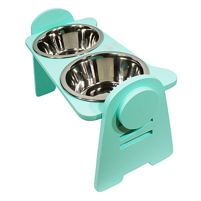 Миски металлические на деревянной подставке Lucky Pet линейка, мятный (119570), 2x0