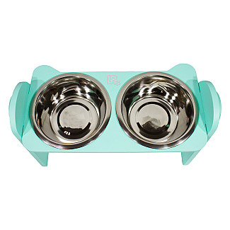 Миски металлические на деревянной подставке Lucky Pet линейка, мятный (119570), 2x0,4л/13см