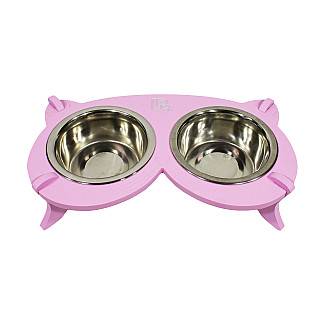 Миски металлические на деревянной подставке Lucky Pet линейка, розовый (119575), 2x0.4л/13см