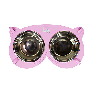 Миски металлические на деревянной подставке Lucky Pet линейка, розовый (119575), 2x0.4л/13см