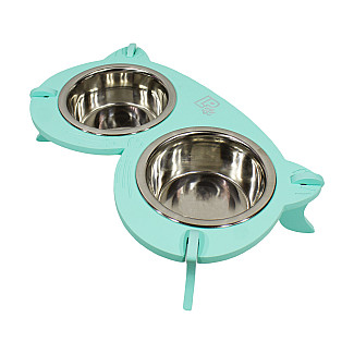 Миски металлические на деревянной подставке Lucky Pet линейка, мятный (119576), 2x0.4л/13см