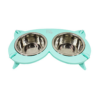Миски металлические на деревянной подставке Lucky Pet линейка, мятный (119576), 2x0.4л/13см