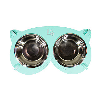 Миски металлические на деревянной подставке Lucky Pet линейка, мятный (119576), 2x0.4л/13см