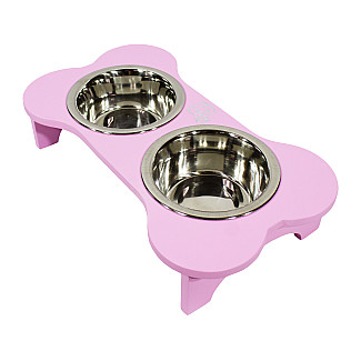 Миски металлические на деревянной подставке Lucky Pet линейка, розовый  (119579), 2x0.4л/13 см