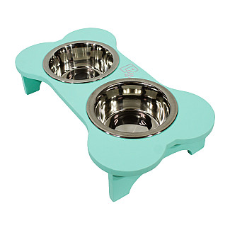 Миски металлические на деревянной подставке Lucky Pet линейка, мятный (553119), 2x0.4л/13 см