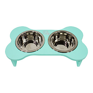 Миски металлические на деревянной подставке Lucky Pet линейка, мятный (553119), 2x0.4л/13 см