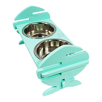 Миски металлические на деревянной подставке Lucky Pet линейка, мятный (119582), 2x0.4л/13см