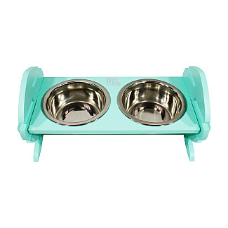 Миски металлические на деревянной подставке Lucky Pet линейка, мятный (119582), 2x0.4л/13см