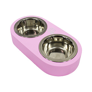 Миски металлические на деревянной подставке Lucky Pet линейка, розовый (553256), 2x0.24л/11.5см
