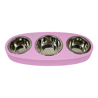 Миски металлические на деревянной подставке Lucky Pet линейка, розовый  (553300), 2x0.24л,/11.5см          0.4л/13см