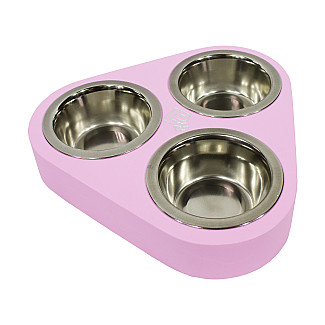 Миски металлические на деревянной подставке Lucky Pet линейка 3x0.24л/11.5 см, розовый