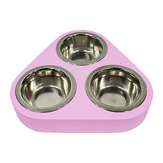 Миски металлические на деревянной подставке Lucky Pet линейка 3x0.24л/11.5 см, розовый