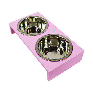 Миски металлические на деревянной подставке Lucky Pet линейка, розовый (119595), 2x0.4л/13см