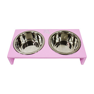 Миски металлические на деревянной подставке Lucky Pet линейка, розовый (119595), 2x0.4л/13см