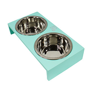 Миски металлические на деревянной подставке Lucky Pet линейка, мятный (553515), 2x0.4л/13см