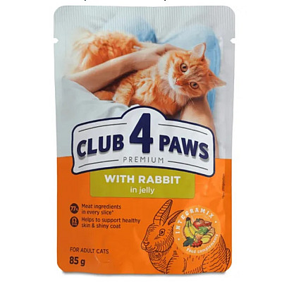 Влажный корм для кошек Club 4 Paws Premium Плюс с кроликом в желе