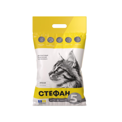 Наповнювач Стефан натуральний бентонітовий для котячих туалетів, жовтий, 5кг