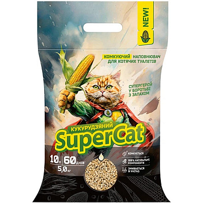 Наполнитель кукурузный для кошачьих туалетов Super Cat образует комки