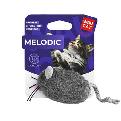 Игрушка для кошек WAUCAT Fun Melodic Мышка серая со звуковым чипом, искусственный мех